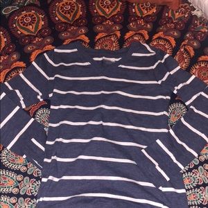fashionable long sleeve striped tee 7/8